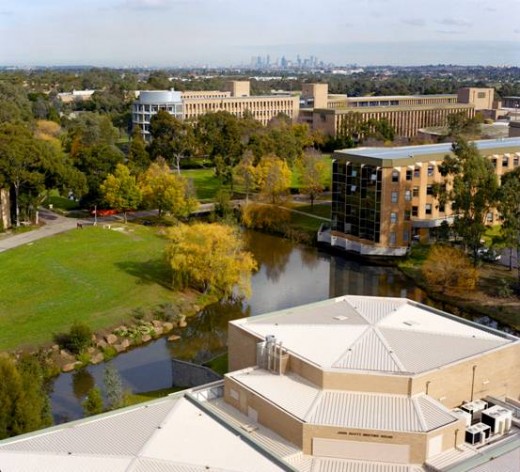 Aerial view of the La Trobe University Bundoora campus in Melbourne that covers an area of about 2 square kms.